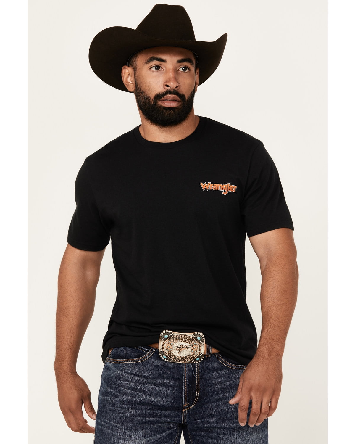 15625809177 Wrangler Men's Boot Barn Bucking Cowboy Short Sleeve Graphic T-Shirt Black Medium US
