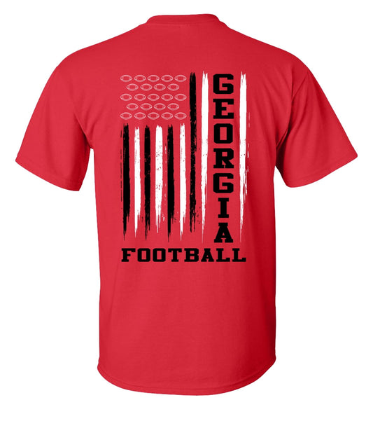 1809375775 Georgia Football Team Color Red and Black American Flag Mens Short Sleeve T-shirt Graphic Tee-Red-X-Large